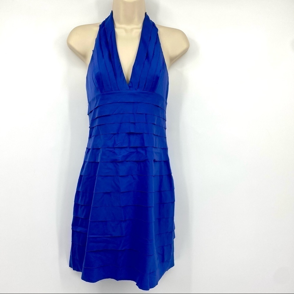 BCBG Maxazria blue tiered halter dress 6 nwot
